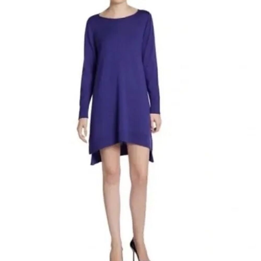 EILEEN FISHER 100% Merino Wool Sweater Dress Hi Low Hem Blue Women’s Size Medium
